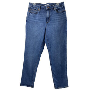 Lands End Mom Jeans Womens Size 12 Medium Wash Denim Straight Stretch‎ High Rise